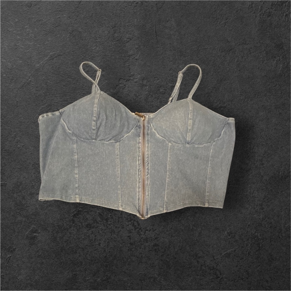 CCO Denim Bustier Top with Zipper NWOT